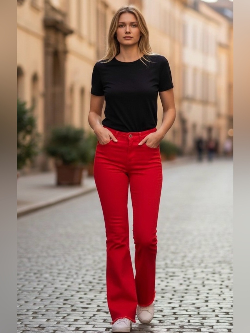 Mica Denim Anchor Ankle Flare Jeans in True Red - NWOT